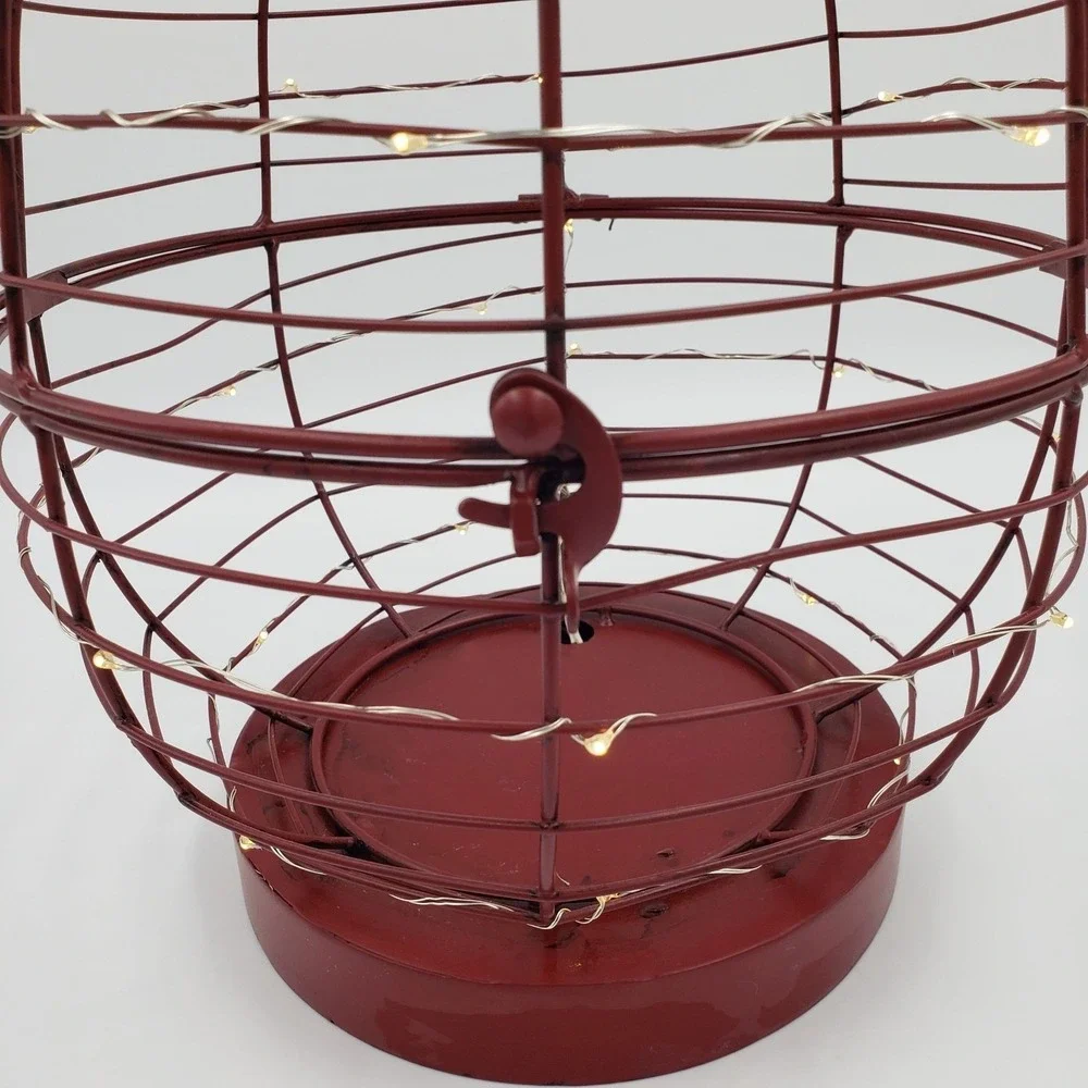 Decorative‎ Red Metal Wire Apple Fairy Lights Hinged Farmhouse Rustic Country